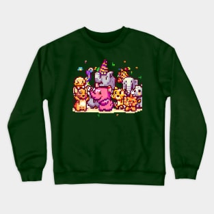 A group of animals having a party or celebrating a holiday, pixel art Crewneck Sweatshirt